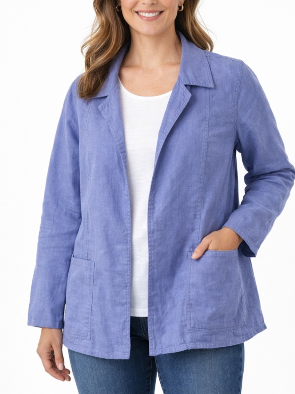 Coldwater Creek Linen Open-Front Blazer Jacket